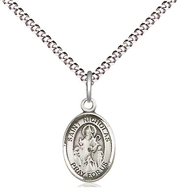 Sterling Silver Saint Nicholas Pendant on a 18 inch Light Rhodium Light Curb chain