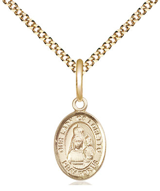 14kt Gold Filled Our Lady of Loretto Pendant on a 18 inch Gold Plate Light Curb chain