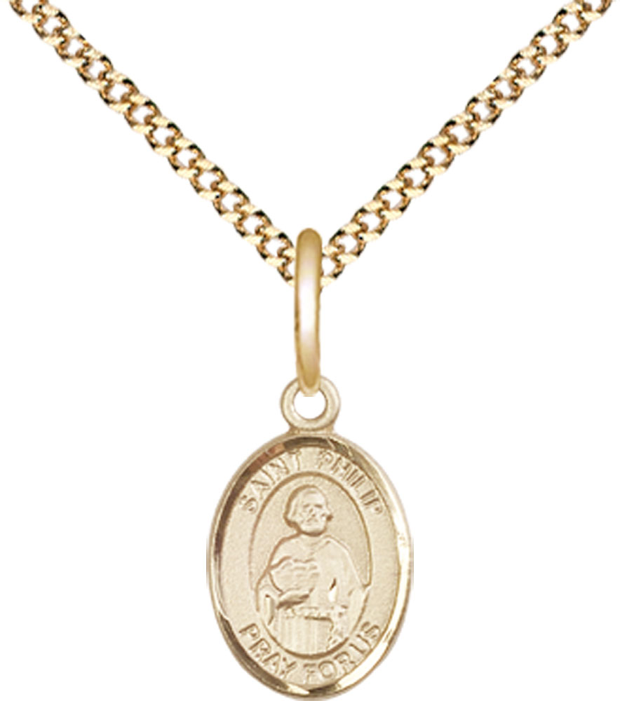 14kt Gold Filled Saint Philip the Apostle Pendant on a 18 inch Gold Plate Light Curb chain