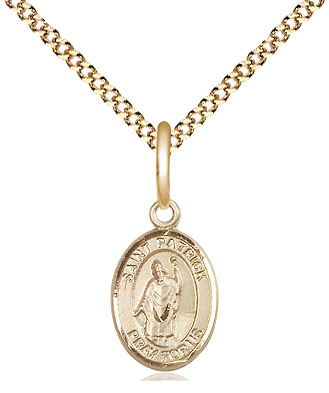 14kt Gold Filled Saint Patrick Pendant on a 18 inch Gold Plate Light Curb chain