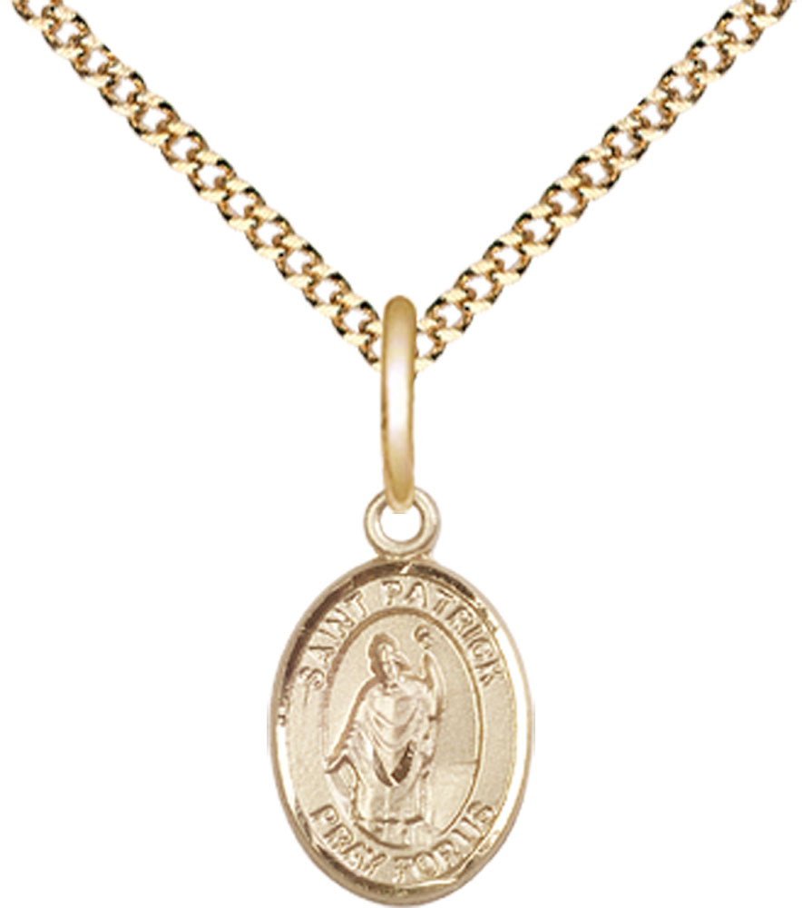14kt Gold Filled Saint Patrick Pendant on a 18 inch Gold Plate Light Curb chain