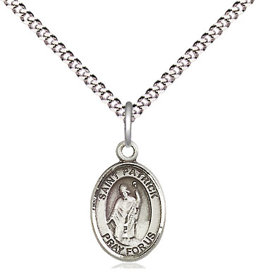 Sterling Silver Saint Patrick Pendant on a 18 inch Light Rhodium Light Curb chain