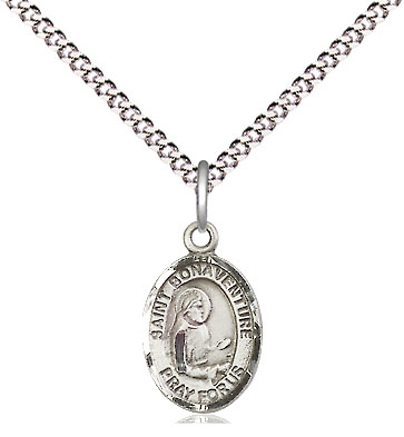 Sterling Silver Saint Bonaventure Pendant on a 18 inch Light Rhodium Light Curb chain
