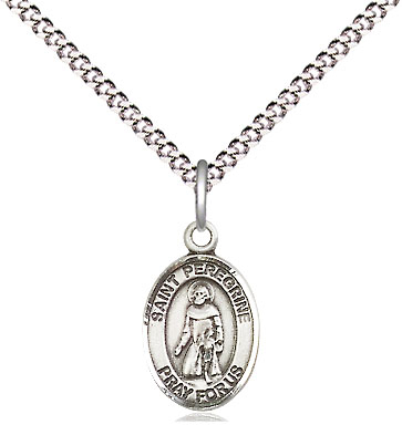 Sterling Silver Saint Peregrine Laziosi Pendant on a 18 inch Light Rhodium Light Curb chain