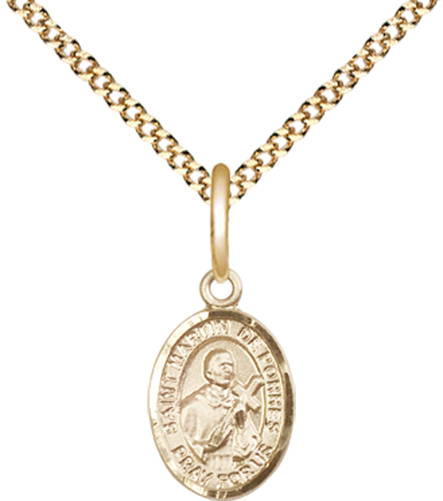 14kt Gold Filled Saint Martin de Porres Pendant on a 18 inch Gold Plate Light Curb chain