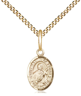 14kt Gold Filled Saint Martin de Porres Pendant on a 18 inch Gold Plate Light Curb chain