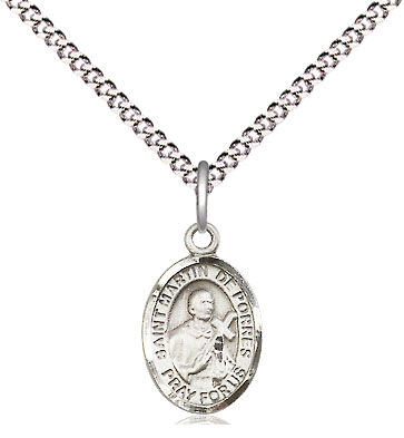 Sterling Silver Saint Martin de Porres Pendant on a 18 inch Light Rhodium Light Curb chain