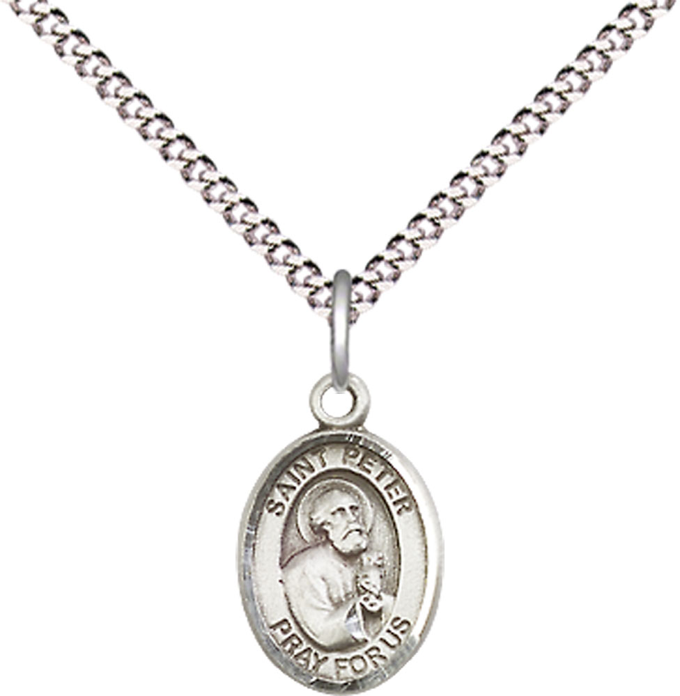 Sterling Silver Saint Peter the Apostle Pendant on a 18 inch Light Rhodium Light Curb chain