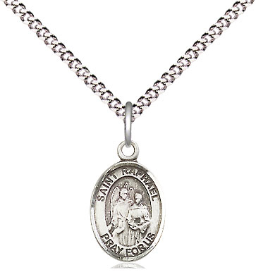 Sterling Silver Saint Raphael the Archangel Pendant on a 18 inch Light Rhodium Light Curb chain