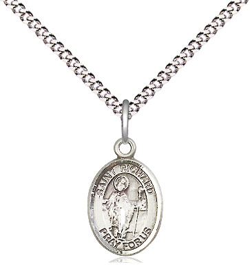 Sterling Silver Saint Richard Pendant on a 18 inch Light Rhodium Light Curb chain