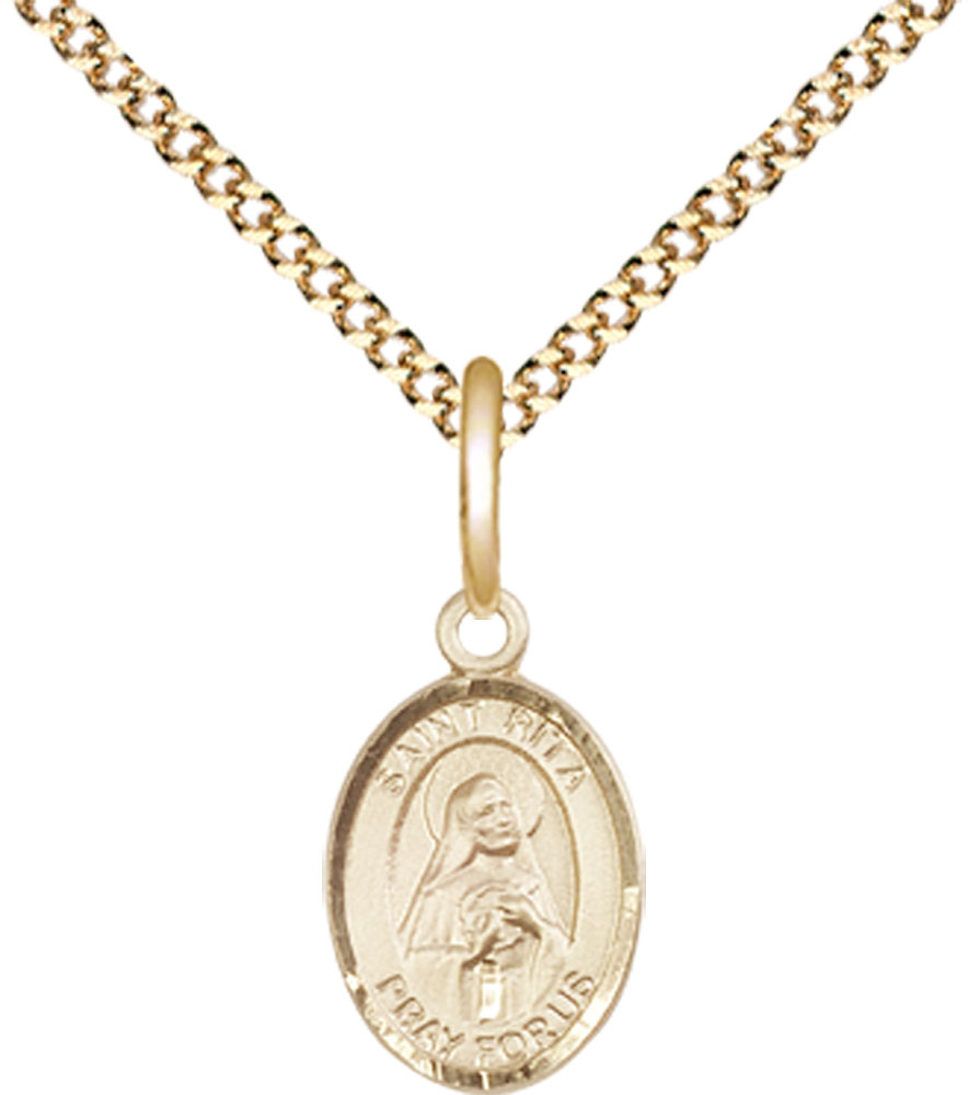 14kt Gold Filled Saint Rita of Cascia Pendant on a 18 inch Gold Plate Light Curb chain