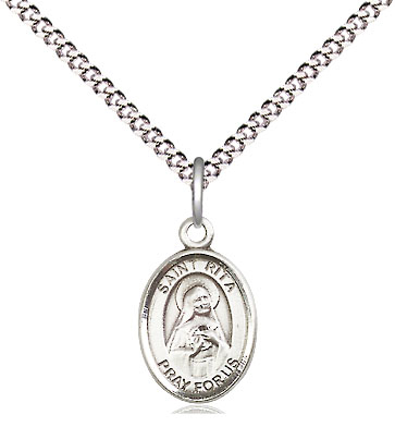 Sterling Silver Saint Rita of Cascia Pendant on a 18 inch Light Rhodium Light Curb chain