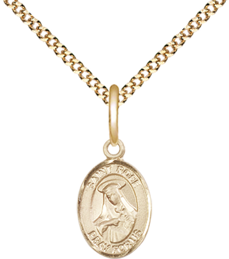 14kt Gold Filled Saint Rose of Lima Pendant on a 18 inch Gold Plate Light Curb chain