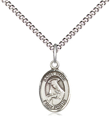 Sterling Silver Saint Rose of Lima Pendant on a 18 inch Light Rhodium Light Curb chain