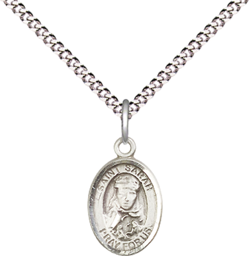 Sterling Silver Saint Sarah Pendant on a 18 inch Light Rhodium Light Curb chain