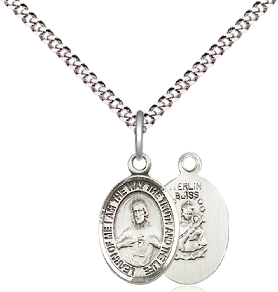 Sterling Silver Scapular Pendant on a 18 inch Light Rhodium Light Curb chain