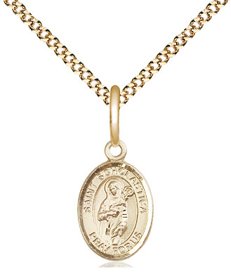 14kt Gold Filled Saint Scholastica Pendant on a 18 inch Gold Plate Light Curb chain