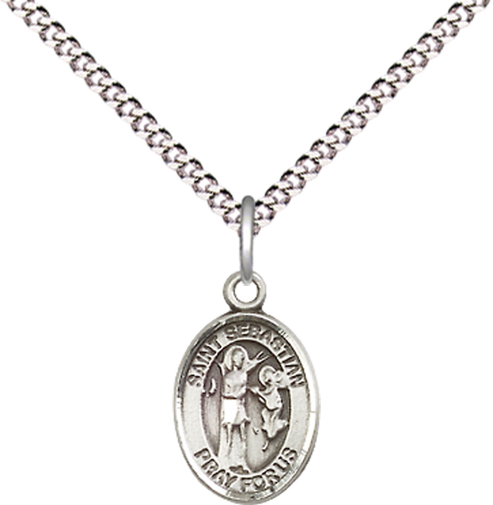 Sterling Silver Saint Sebastian Pendant on a 18 inch Light Rhodium Light Curb chain