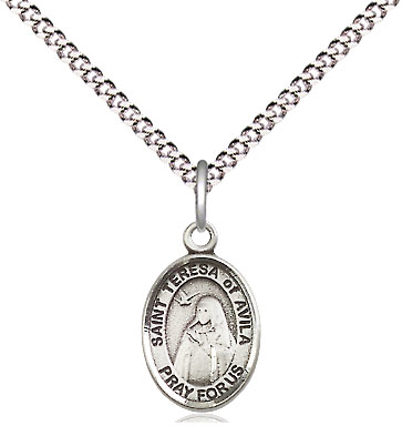 Sterling Silver Saint Teresa of Avila Pendant on a 18 inch Light Rhodium Light Curb chain