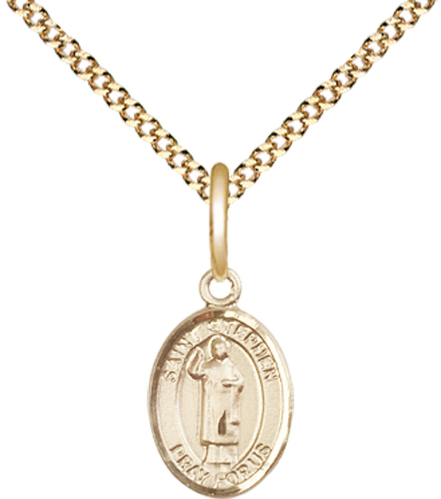 14kt Gold Filled Saint Stephen the Martyr Pendant on a 18 inch Gold Plate Light Curb chain