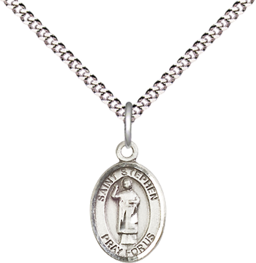 Sterling Silver Saint Stephen the Martyr Pendant on a 18 inch Light Rhodium Light Curb chain