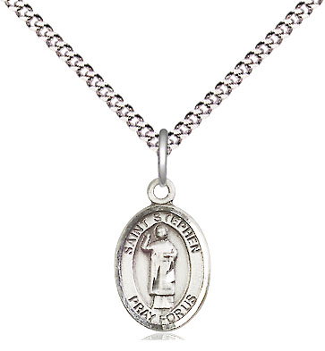 Sterling Silver Saint Stephen the Martyr Pendant on a 18 inch Light Rhodium Light Curb chain