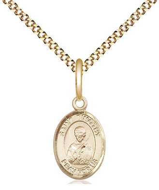 14kt Gold Filled Saint Timothy Pendant on a 18 inch Gold Plate Light Curb chain