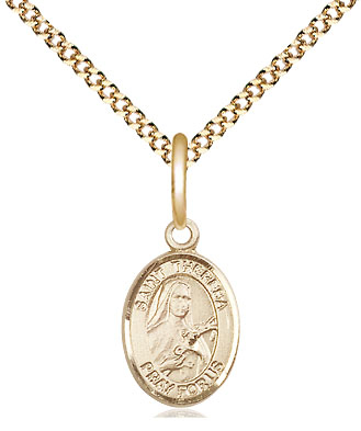 14kt Gold Filled Saint Theresa Pendant on a 18 inch Gold Plate Light Curb chain