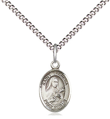 Sterling Silver Saint Theresa Pendant on a 18 inch Light Rhodium Light Curb chain