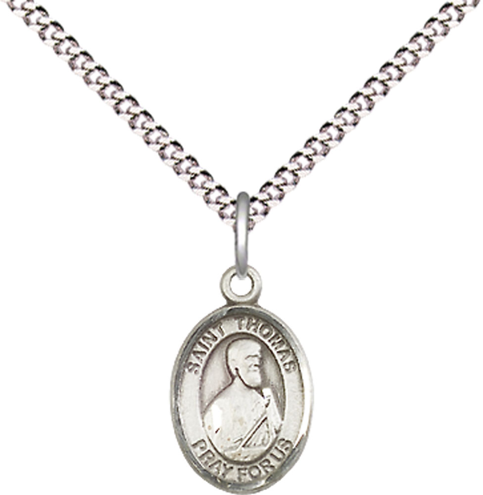 Sterling Silver Saint Thomas the Apostle Pendant on a 18 inch Light Rhodium Light Curb chain