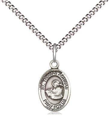 Sterling Silver Saint Thomas Aquinas Pendant on a 18 inch Light Rhodium Light Curb chain