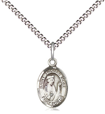 Sterling Silver Saint Thomas More Pendant on a 18 inch Light Rhodium Light Curb chain