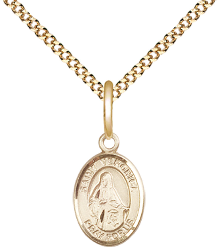14kt Gold Filled Saint Veronica Pendant on a 18 inch Gold Plate Light Curb chain