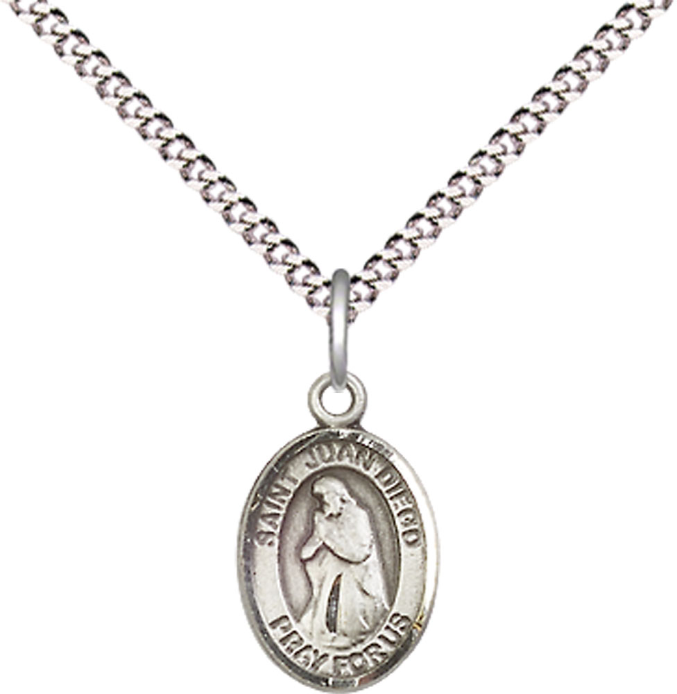 Sterling Silver Saint Juan Diego Pendant on a 18 inch Light Rhodium Light Curb chain