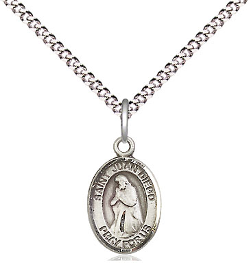 Sterling Silver Saint Juan Diego Pendant on a 18 inch Light Rhodium Light Curb chain