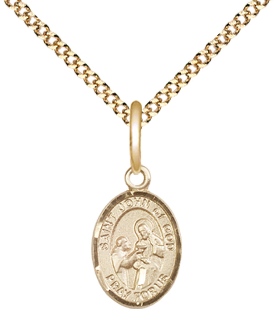 14kt Gold Filled Saint John of God Pendant on a 18 inch Gold Plate Light Curb chain