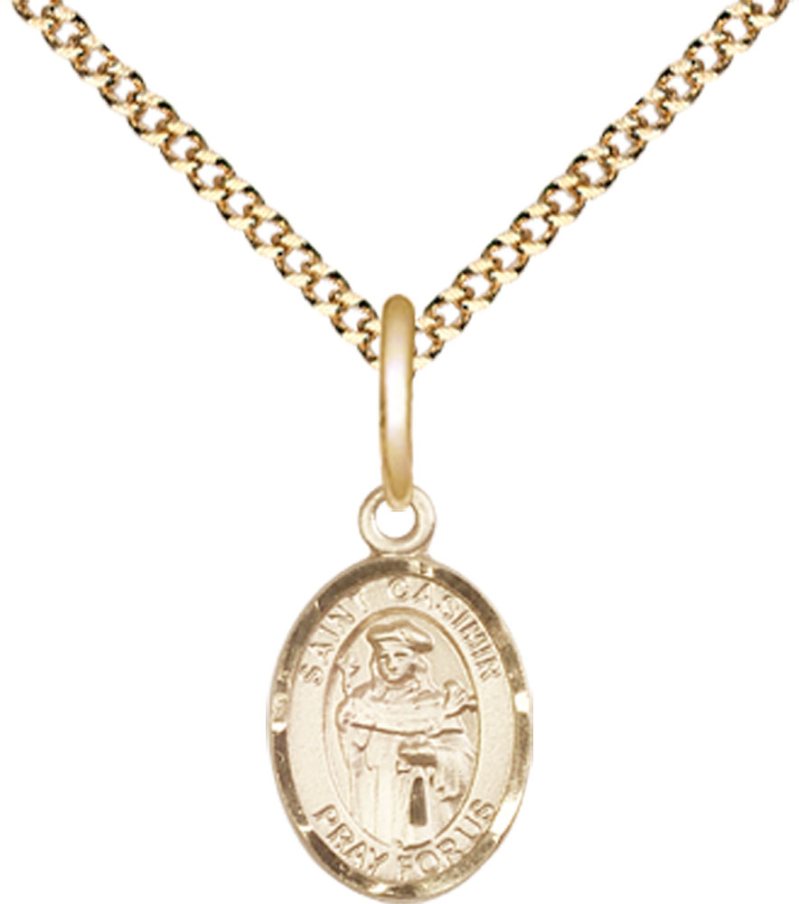 14kt Gold Filled Saint Casimir of Poland Pendant on a 18 inch Gold Plate Light Curb chain