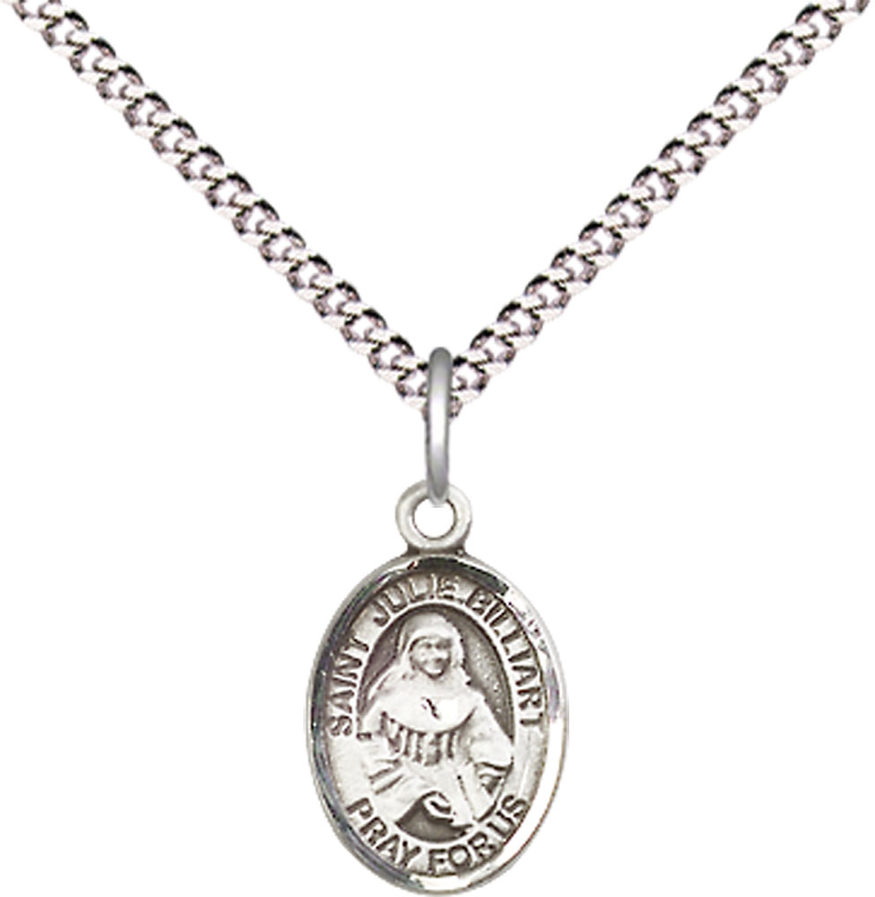 Sterling Silver Saint Julie Billiart Pendant on a 18 inch Light Rhodium Light Curb chain
