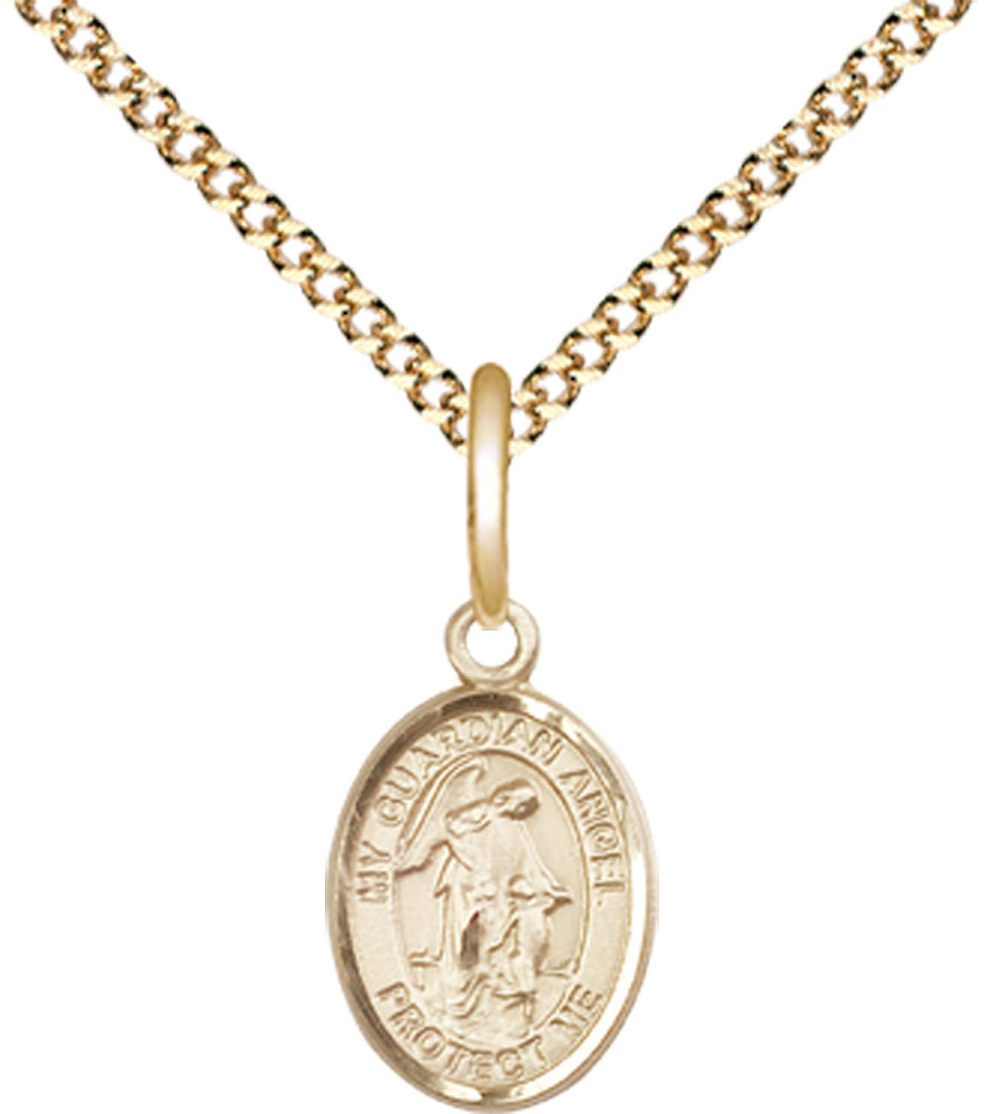 14kt Gold Filled Guardian Angel Pendant on a 18 inch Gold Plate Light Curb chain