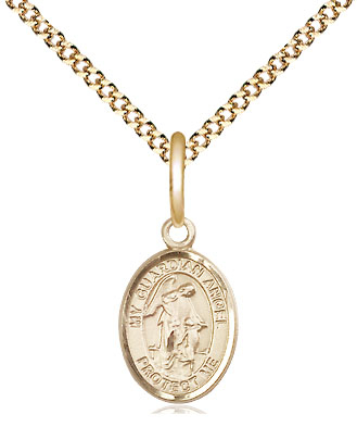 14kt Gold Filled Guardian Angel Pendant on a 18 inch Gold Plate Light Curb chain