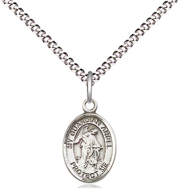 Sterling Silver Guardian Angel Pendant on a 18 inch Light Rhodium Light Curb chain