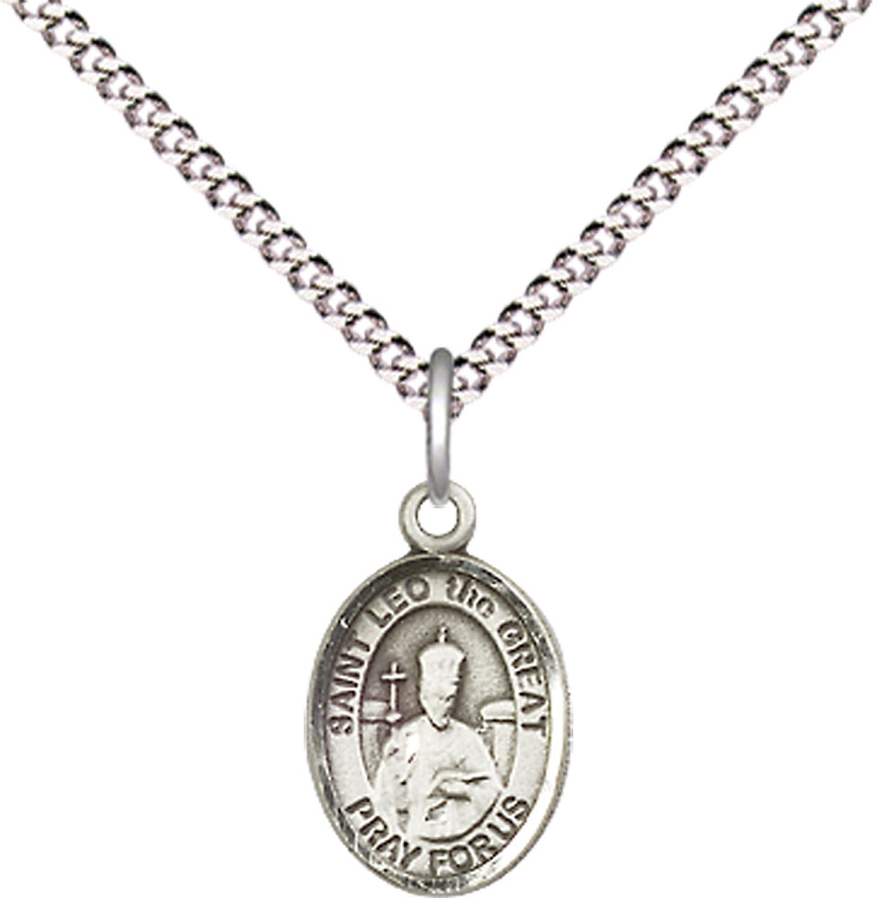 Sterling Silver Saint Leo the Great Pendant on a 18 inch Light Rhodium Light Curb chain