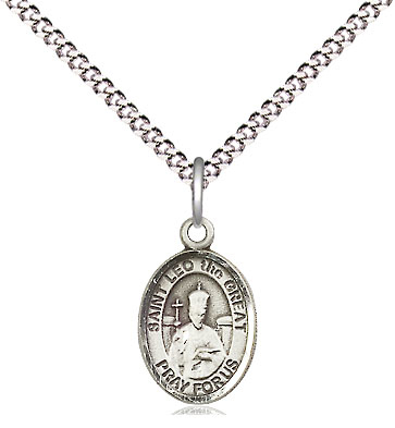 Sterling Silver Saint Leo the Great Pendant on a 18 inch Light Rhodium Light Curb chain