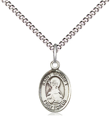 Sterling Silver Saint Bridget of Sweden Pendant on a 18 inch Light Rhodium Light Curb chain