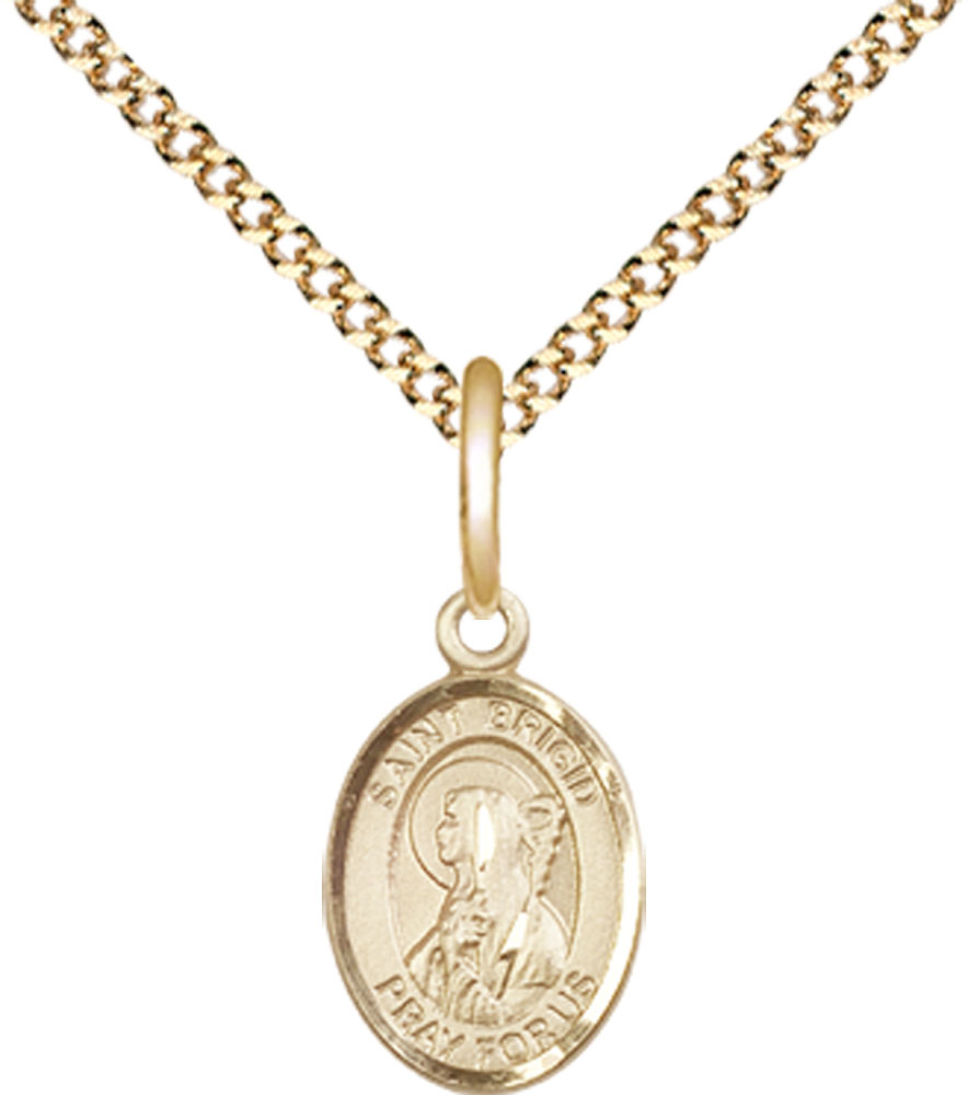 14kt Gold Filled Saint Brigid of Ireland Pendant on a 18 inch Gold Plate Light Curb chain
