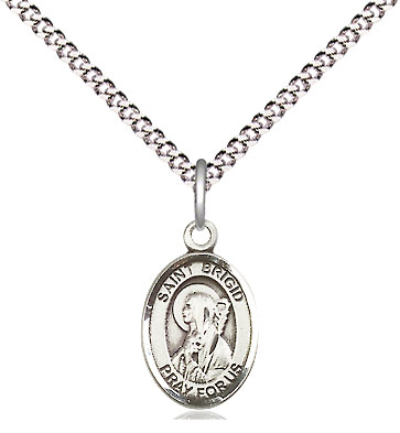 Sterling Silver Saint Brigid of Ireland Pendant on a 18 inch Light Rhodium Light Curb chain