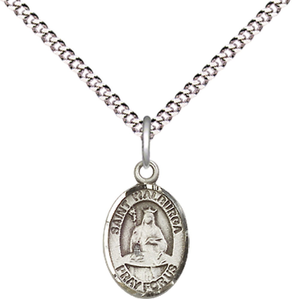 Sterling Silver Saint Walburga Pendant on a 18 inch Light Rhodium Light Curb chain