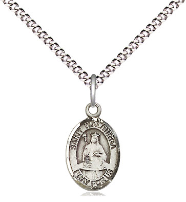 Sterling Silver Saint Walburga Pendant on a 18 inch Light Rhodium Light Curb chain