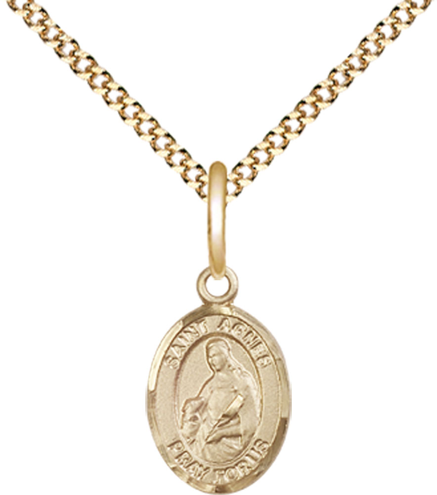 14kt Gold Filled Saint Agnes of Rome Pendant on a 18 inch Gold Plate Light Curb chain