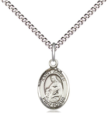 Sterling Silver Saint Agnes of Rome Pendant on a 18 inch Light Rhodium Light Curb chain